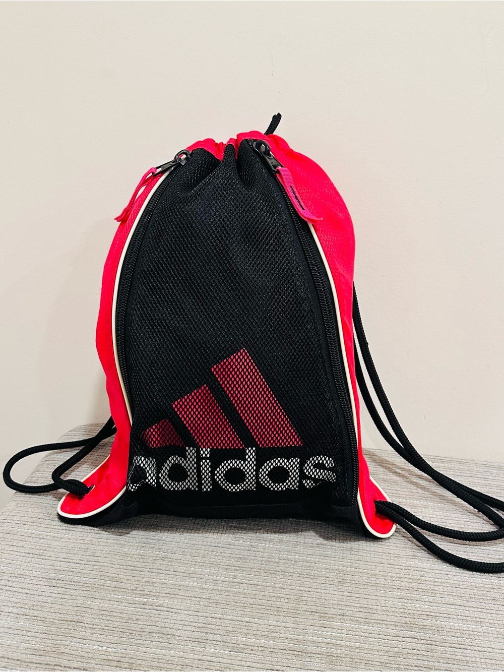 Adidas Drawstring Sack 15x12 Red Black White Backpack Bag Pull String